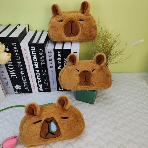 Capybara Plush Pencil Case Cartoon Animal Stationery Storage Bag Soft Large Capacity Cute Desktop Organizer Makeup Pouch
