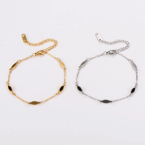 Pulsera De Acero Inoxidable 304 Para Mujer Con Dijes De Esmalte Negro Y Cadena De Extensión Ajustable Joyería De Moda
