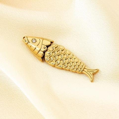 Pendentif Poisson Articulé En Acier Inoxydable Charm Carpe Koï Avec Œil En Strass Pour Création Bijoux DIY