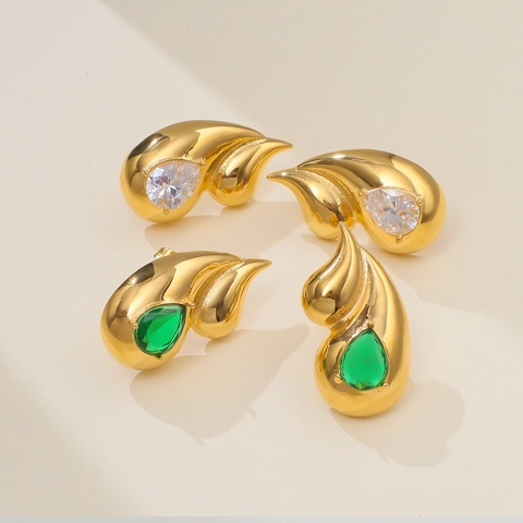 Water Drop Zirconia Earrings 18K Gold Plated Stainless Steel Irregular Flowing Design Fashion Jewelry For Women