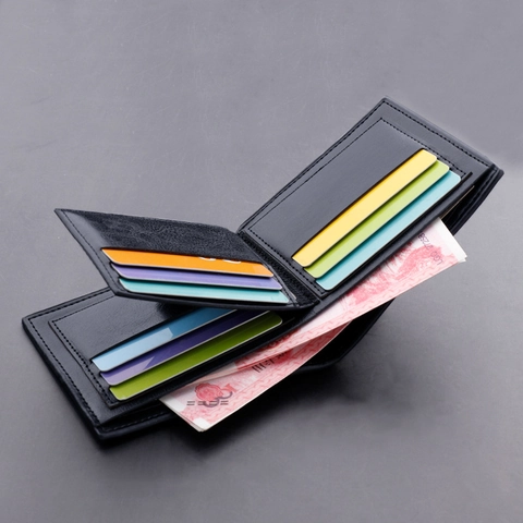 Cartera De Hombre Corta Plegable Cuero PU Ranuras Para Tarjetas Ventana ID Costuras En Contraste Moda Negocios