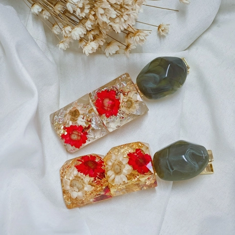 Vintage Harz Haarklammer Mit Getrockneten Blumen Und Goldfolie Elegante Seiten Entenschnabel Nadel Für Frauen