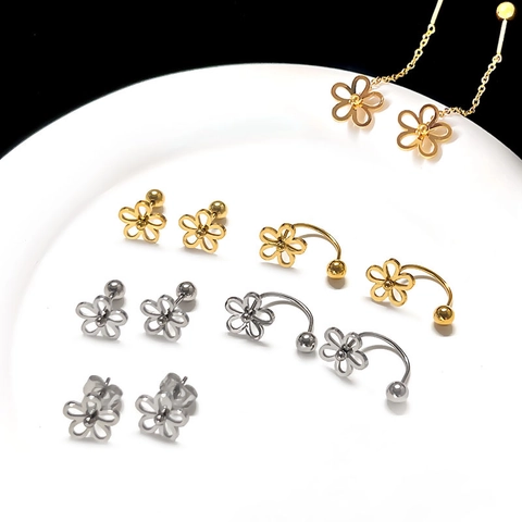 Titanium Steel Flower Stud Earrings For Women Hollow Minimalist Plum Blossom U-Shaped Ear Bone Nails Gold Silver Earrings Jewelry