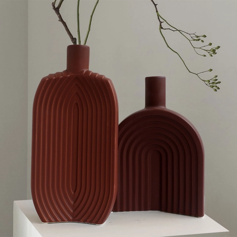 Modern Minimalist Ceramic Vase Nordic Ribbed Texture Flower Pot Home Living Room Decor Desktop Ornament Matte Porcelain