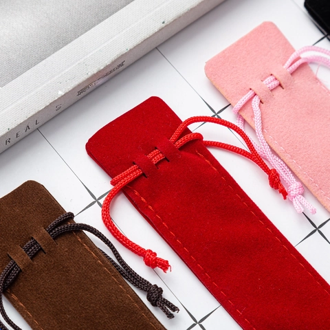 Estuche para Bolígrafos de Terciopelo Engrosado con Cordón Bolsa Portátil de Embalaje para Regalo Suministros de Oficina