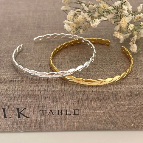 925 Sterling Silber Gedrehter Armreif Minimalistisch Quadratische Linie Modeschmuck Für Damen