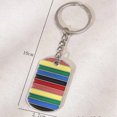 Portachiavi In Lega Di Metallo Smalto Rettangolo Dog Tag Motivo A Strisce Colorate Moda Retrò Anello Portachiavi Pendente
