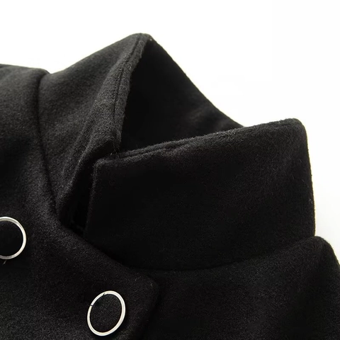 Damen Doppelreihig Fledermausärmel Wollimitat Mantel Lässig Stehkragen Cape Jacke Streetwear Einfarbig Schwarz Wintermantel