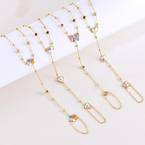 Fashion Titanium Steel Butterfly Heart Flower Slave Bracelet Gold Plated Finger Ring Bracelet For Women Jewelry Gift