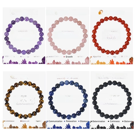 Natural Stone Beaded Bracelet Round Gemstone Crystal Amethyst Rose Quartz Elastic Healing Energy Jewelry For Women Men
