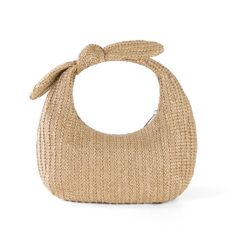 Bolso De Paja Para Mujer Vacaciones De Verano En La Playa Bolso Tejido De Media Luna Con Asa De Lazo Cartera De Mano Informal Ligera