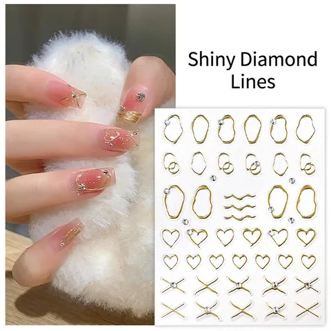 Adesivi Per Nail Art In Rilievo 3D Con Linee Metalliche Cuore Motivi Geometrici E Strass Artificiali Per Decorazione Manicure Fai Da Te