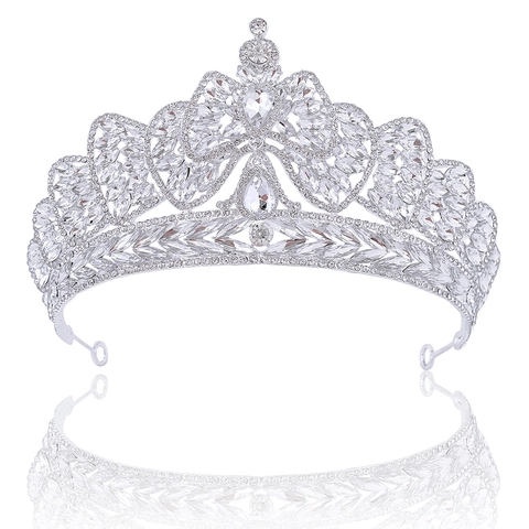 Bridal Tiara Crown Crystal Rhinestone Silver Plated Zinc Alloy Elegant Bow Wedding Hair Accessories For Women