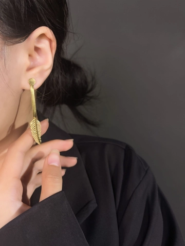Feather Tassel Earrings Titanium Steel Gold Plated Long Leaf Pendant Elegant Jewelry For Women