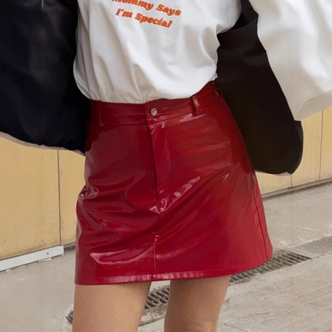 Women High Waist PU Patent Leather Mini Skirt Solid Color Bodycon Sexy Fashion Bottoms