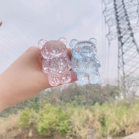 Cartoon Beer Glitter Opvouwbare Telefoongrip Stand Transparante Hars Lovertjes Universele Uitbreidbare Beugel Houder