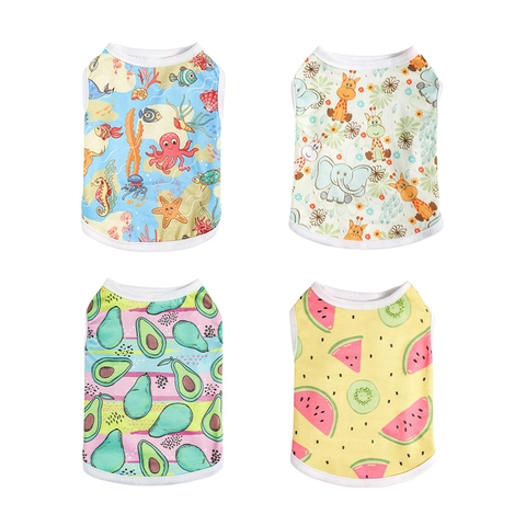 Gilet D'été Pour Chien Respirant En Satin De Lait Douce Motif Dessin Animé Fruits Animaux Débardeur Sans Manches