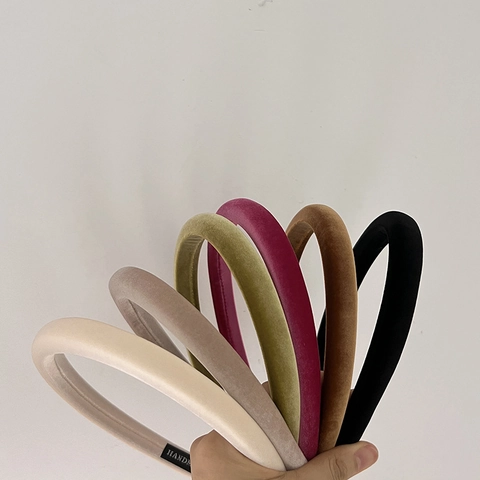 Vintage Solid Color Padded Velvet Headband Thick Wide Hair Hoop Handmade Headpieces Fashion Hair Accessories For Women
