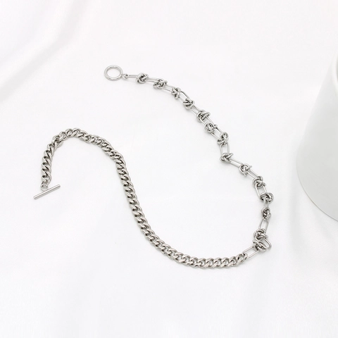 Minimalist Luxury Titanium Steel Cuban Chain Choker Necklace For Women Silver Patchwork Design OT Buckle Fashion Jewelry