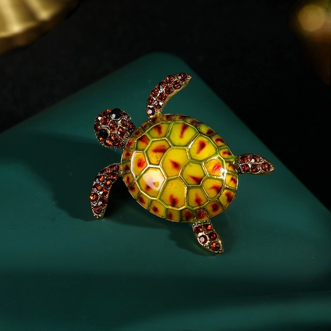 Broche Tortue De Mer Vintage Alliage Strass Émail Animal Épingle Créative Rétro Bijoux De Revers Femmes Hommes