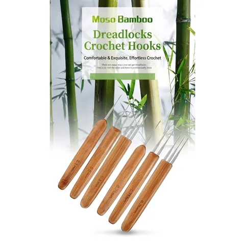 Dreadlock Haaknaald Bamboe Handvat Roestvrijstalen Naald Haarverlenging Interlocking Tool 0.5mm 0.75mm