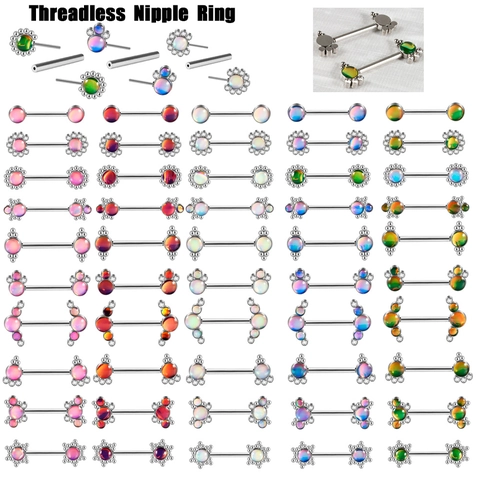 Edelstahl Threadless Brustwarzenring Für Damen Künstlicher Opal Strass Körper Piercing Schmuck Blume Brustwarze Barbell Stud