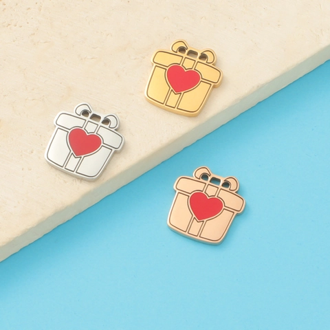 Gift Box Charms Stainless Steel Pendants Mirror Polished With Red Heart For DIY Necklace Bracelet Making