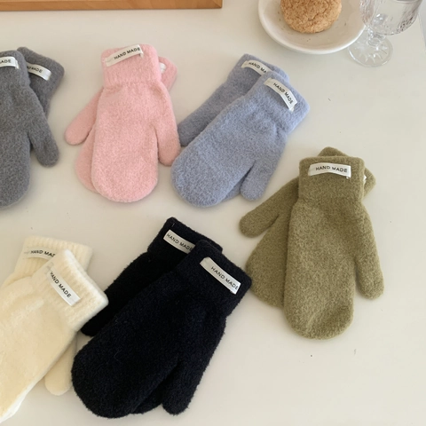 Women Winter Candy Color Faux Mink Warm Mittens Cute Plush Knit Hand Made Windproof Gloves For Student Outdoor Cycling