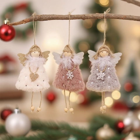 Ornamenti Appesi Bambola Angelo Di Natale Tessuto Peluche Piume Perline Di Legno Decorazione Albero Vacanze Stile Scandinavo Fatto Mano