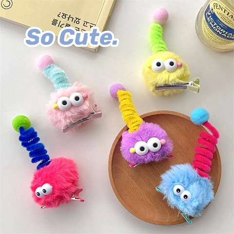 Cute Plush Cartoon Hair Clips Funny Big Eye Novelty Hairpins Spiral Antenna Sweet Hair Accessories For Women Girls