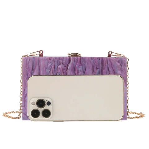Marble Pattern Acrylic Box Evening Clutch Bag With Metal Chain Strap For Women Party Dinner Wedding Fashion