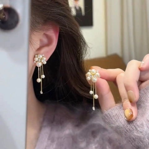 Pendientes Colgantes De Flor De Perla Artificial Con Circonita Elegantes Joyas De Aleación Vintage Para Mujer Silver Earring Post