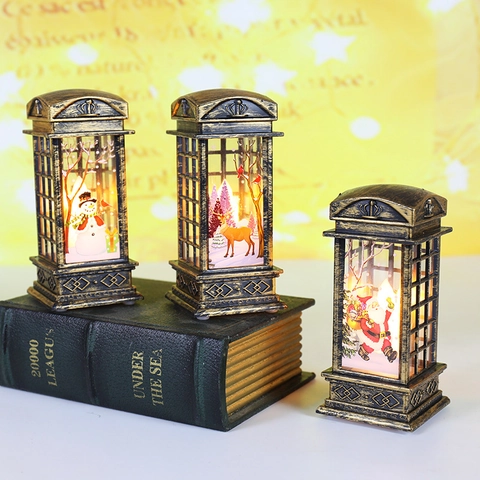 Retro Weihnachts Telefonzelle Laterne LED Dekorative Nachtlicht Warmes Glühen Kunststoff Festliche Lampe Dekor