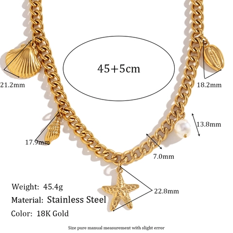 Oceaan Thema Schelp Zeester Hanger Ketting Roestvrij Staal 18K Verguld Met Kunstparel Strand Vakantie Stijl Sieraden Voor Dames