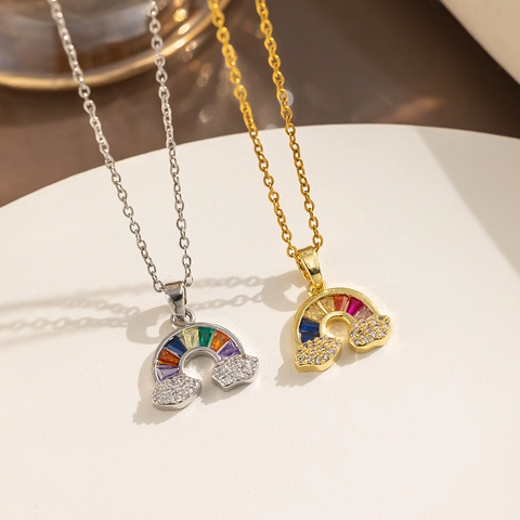 Rainbow Cloud Pendant Necklace Titanium Steel Colorful Zircon Dainty Sweet Jewelry For Women Girls Gift