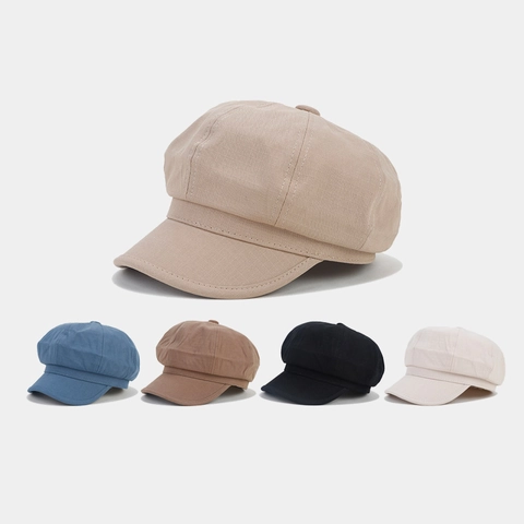 Gorra Newsboy Vintage Sombrero Octogonal Algodón Lino Transpirable Protección Solar Color Sólido Casual Mujer