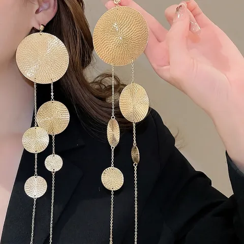 Boucles D'oreilles Pendantes À Glands Longs En Métal Martelés Avec Tige En Argent Sterling 925 Déclaration Pour Femmes