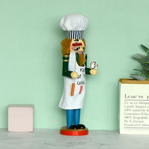 Wooden Chef Nutcracker Figurine Hand Painted King Of The Grill BBQ Theme Christmas Tabletop Kitchen Decor Gift
