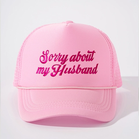 Sorry About My Husband Trucker Hat Geborduurde Mesh Honkbalpet Ademend Zonnescherm Retro Verstelbaar Dames Pet