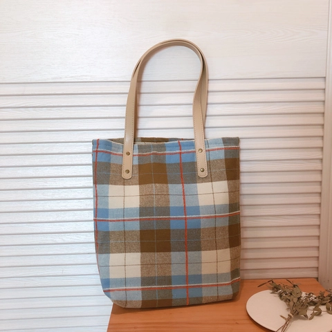 Bolso Tote De Cuadros Retro Lona De Algodón Gruesa Bolso De Hombro Asas De Cuero Remaches Cierre Magnético Escuela Oficina Mujeres