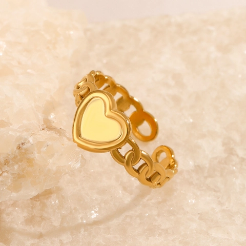Anillo De Acero Inoxidable Forma Corazón Diseño Eslabones Cadena Abierto Ajustable Joyería Moda Mujer