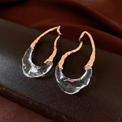 Unregelmäßige Wassertropfen Ohrringe Mit Silbernem Ohrstecker Vergoldetes Kupfer Transparentes Harz Minimalistisch Für Damen