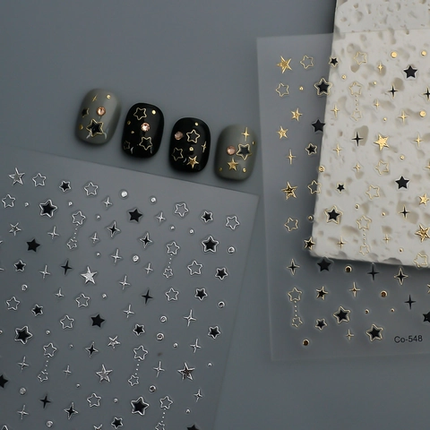Stern Nagelaufkleber Bronzing Gold Silber Relief Hohl Funkeln Pentagramm Kreuz Punkt Abziehbilder DIY Maniküre Dekor Für Frauen