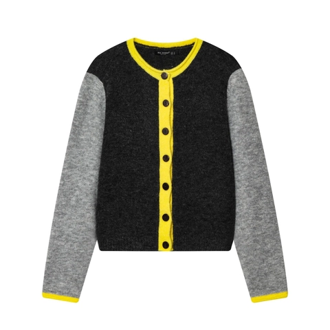 Cárdigan De Punto Color Block Suéter Cuello Redondo Con Botones Manga Larga Streetwear Casual Top De Punto Para Mujeres