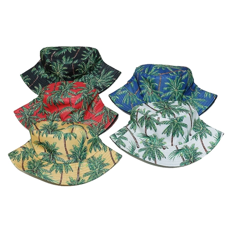 Bucket Hat Polyester Tropical Coconut Tree Print Sun Protection Beach Vacation Summer Casual Unisex Sunhat