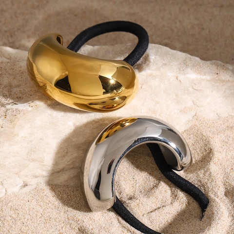 Minimalistische Edelstahl Haargummi Wasserdicht Hypoallergen Metall Haarring Gold Silber Geometrische Haarschmuck Für Damen