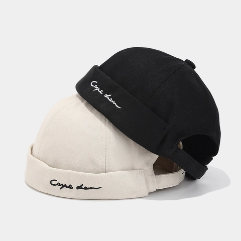Randlose Docker Mütze Baumwolle Vintage Stickerei Carpe Diem Miki Kappe Verstellbar Retro Streetwear Für Damen Herren