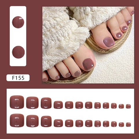 Glossy Solid Color Press On Toenails ABS Plastic Simple French Style Removable False Toe Nails For Women