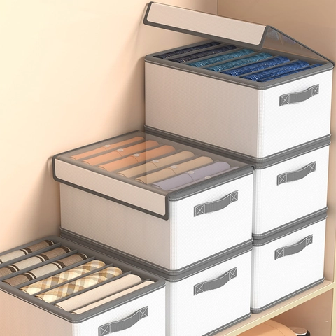Wardrobe Clothing Storage Box Organizer With Compartment Dividers Foldable Fabric PP Board For Jeans Shirts Underwear