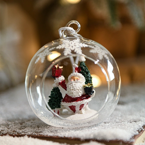 Kerst Glazen Ballen Ornamenten Hangende Bol Micro Landschap Kerstman Sneeuwpop Rendier Transparante Decoratie